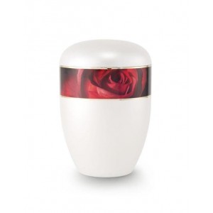 Biodegradable Urn (White with Red Rose Border)